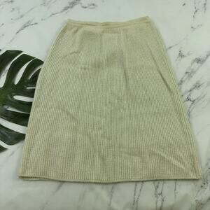 Halston III Womens Vintage 90s Sweater Knit Skirt Size L Cream Silver Wool Blend